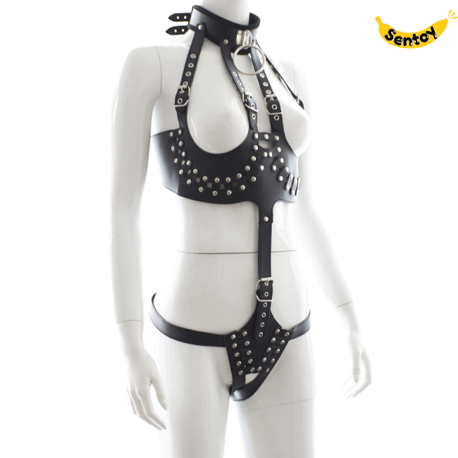 Đồ chơi bạo dâm BDSM bikini hở ngực âm đạo xích cổ (5)